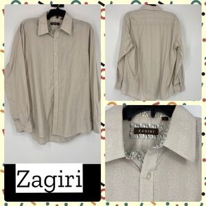 Zagiri patterned striped beige collared button up